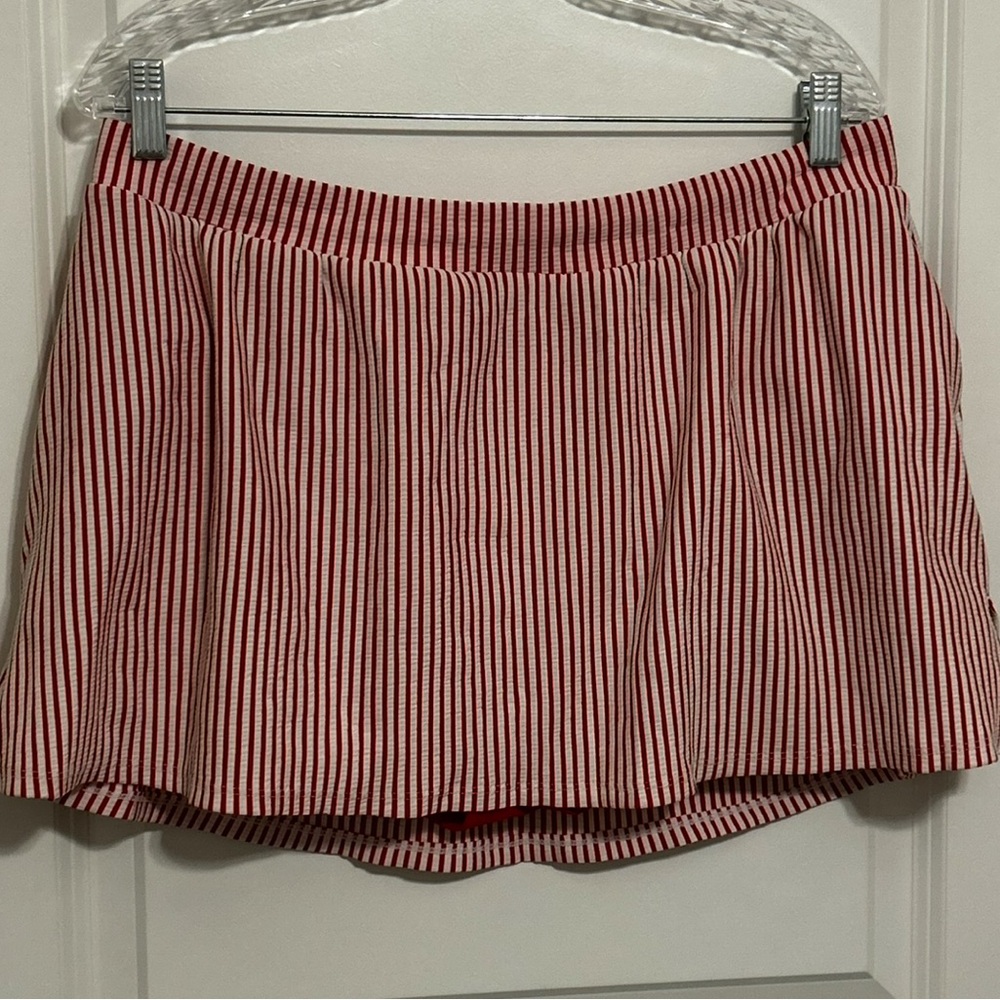 Swim by Cacique Red & White Striped Seersucker Swim Skirt with Brief Size 16 - Picture 2 of 9